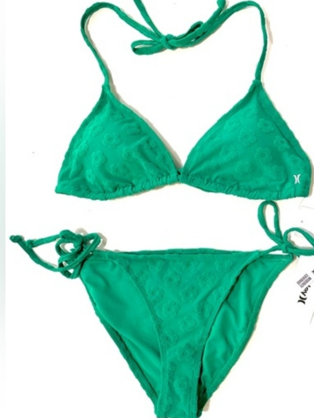 Hurley Kelly Green Floral Daisy Textured Terry Cloth StringBikini Set - Size S